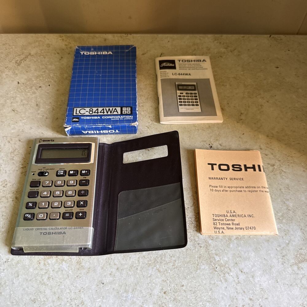 Vintage Toshiba LC-844WA Pocket Calculator Alarm Clock Quartz Japan Works